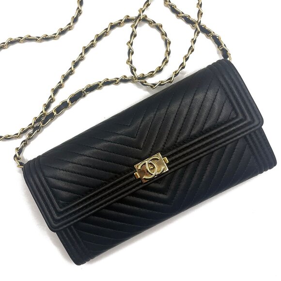 Authentic CHANEL Boy CC Chevron Flap Caviar Wallet Chain Shoulder Crossbody - Picture 4 of 12